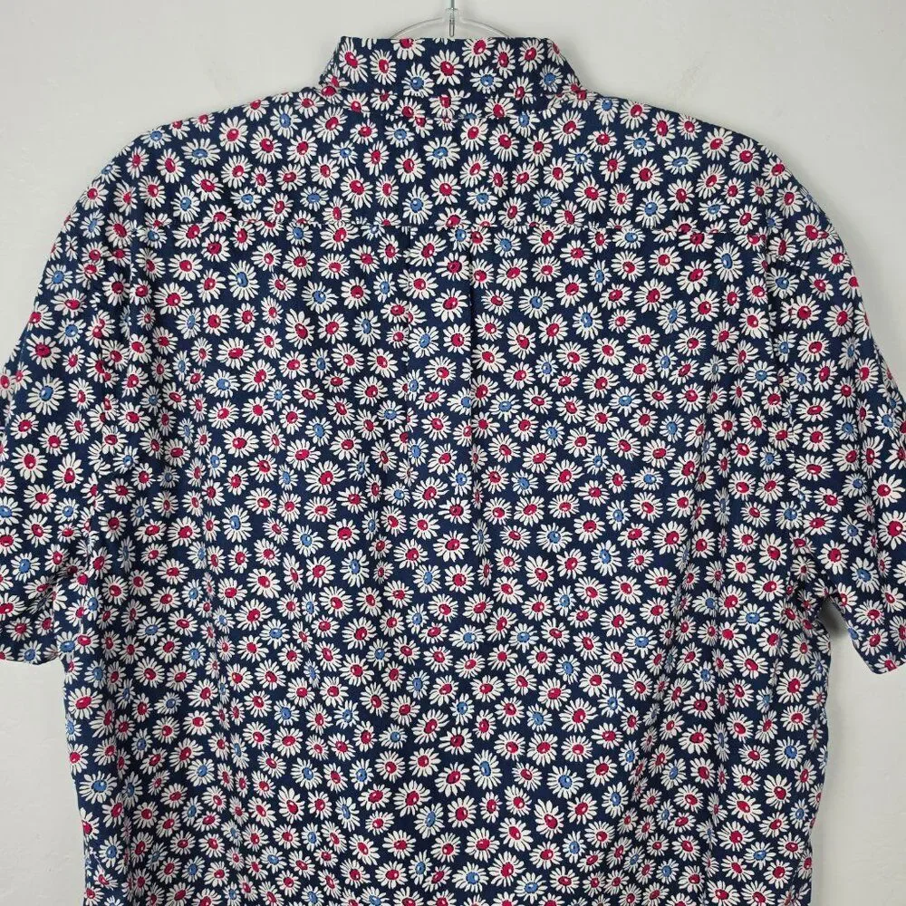 J. Crew Button Down Shirt Poplin Short Sleeve Organic Cotton Floral Navy Size L
